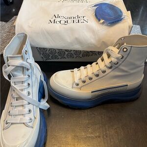 Alexander McQueen White and Blue High-Tops